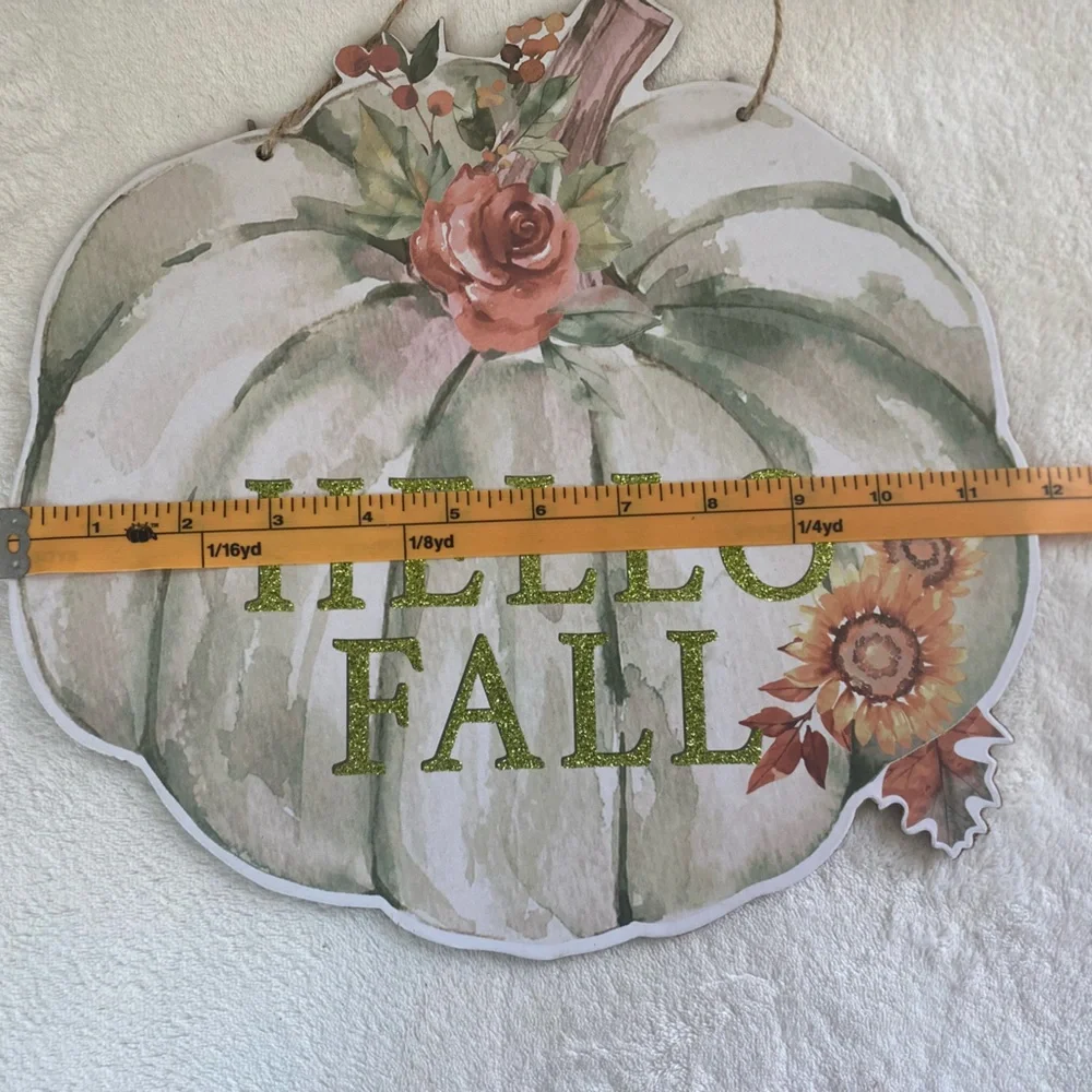 NWT Glittery Pumpkin Hello Fall Autumn Hanging Door or Wall Sign